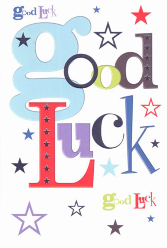 Bursting with joy, this good luck card is a visual celebration echoing Gospel Oak's vibrant local energy. Set upon a snowy white background, an imaginative arrangement of bold, pastel blue letters mingles with slender blacks, lively reds, and grounding mossy greens, all punctuated by a whimsical scatter of stars. Each star feels thoughtfully placed, evoking the twinkle of streetlights lining Gospel Oak's iconic avenues. The interplay of color and playful wraps of typography suggests collective cheers, the laughter and encouragement of neighbors gathering at local cafés or during Hampstead Heath festivals. Smooth, premium cardstock and gently textured printing enhance the multisensory experience, reminiscent of running a hand across the petals of a fresh bouquet. The composition's modern clarity and heartfelt tone make this card far more than a simple message; it's a talisman of hope and belief, ready to accompany anyone on their next adventure and suffused with the genuine support that flourishes within Gospel Oak.