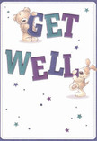 Here, a joyful scene springs to life: two adorable characters-a rounded teddy bear and a bouncy, floppy-eared puppy-play in harmony against the soft, inviting background of this Gospel Oak get well card. Each one supports or leans against the large, vibrantly coloured 'Get Well' letters, whose indigo and teal hues catch the eye and rejuvenate the heart. Around them, blue and purple starbursts shimmer gently, reminiscent of twilight skies above Gospel Oak parks, casting a sense of hope and possibility. The illustrated fur looks plush and soothing, inviting thoughts of gentle cuddles, like the comfort provided by a locally delivered bouquet. This thoughtful card captures the friendly, uplifting mood that defines our area-offering a tender message of compassion and encouragement to anyone in need, making it a perfect companion with flowers from a Gospel Oak florist for those recovering or just in need of a brightening gesture.